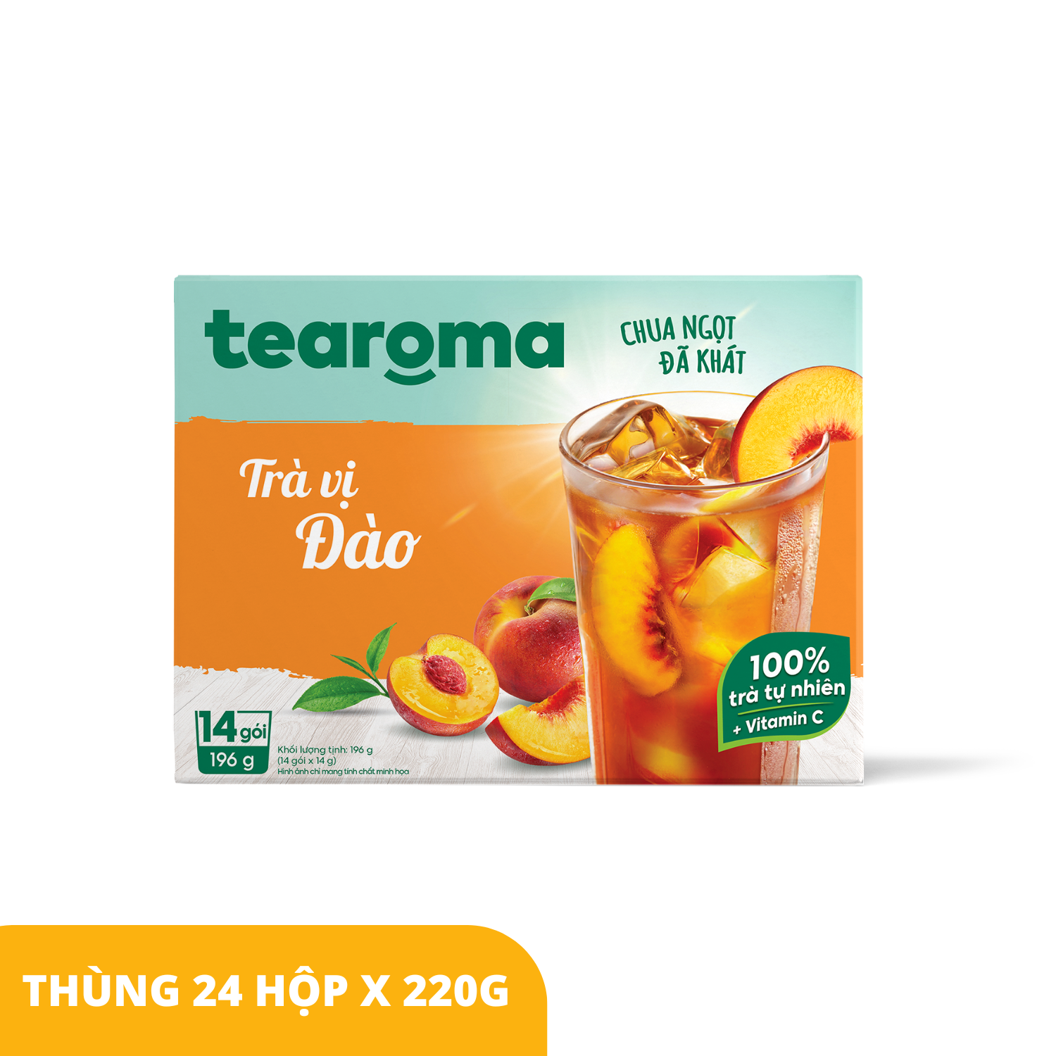 Thùng Trà Tearoma hòa tan vị Đào hộp 196g (14 gói x 14g) - Thùng 24 Hộp