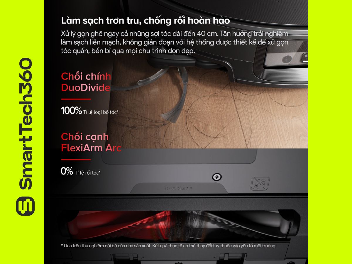 Chổi chính DuoDivide chống rối tóc tuyệt đối trên robot hút bụi Roborock