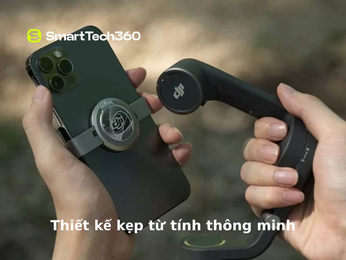 Thiết kế kẹp từ tính thông minh trên DJI Osmo Mobile 7P