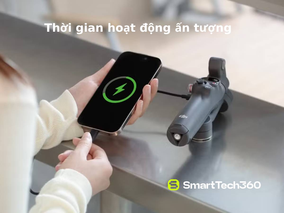 Thời lượng pin 10 giờ trên DJI Osmo Mobile 7P