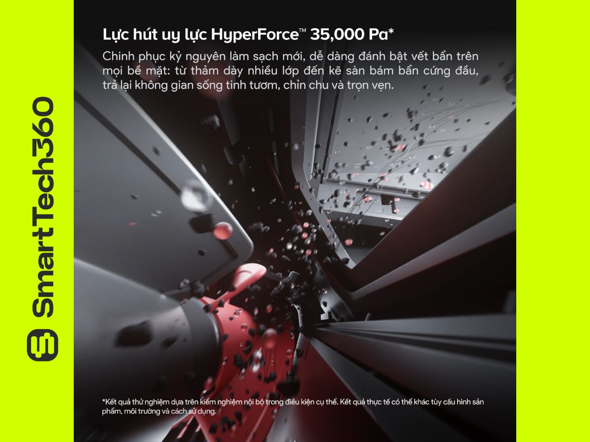 Động cơ HyperForce tạo ra lực hút 35.000 Pa trên Robot hút bụi Roborock Saros 20 Sonic