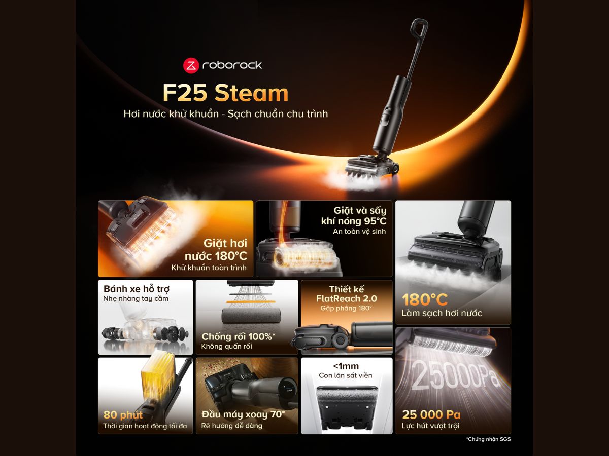 máy hút bụi lau sàn roborock f25 steam chính hãng smarttech360