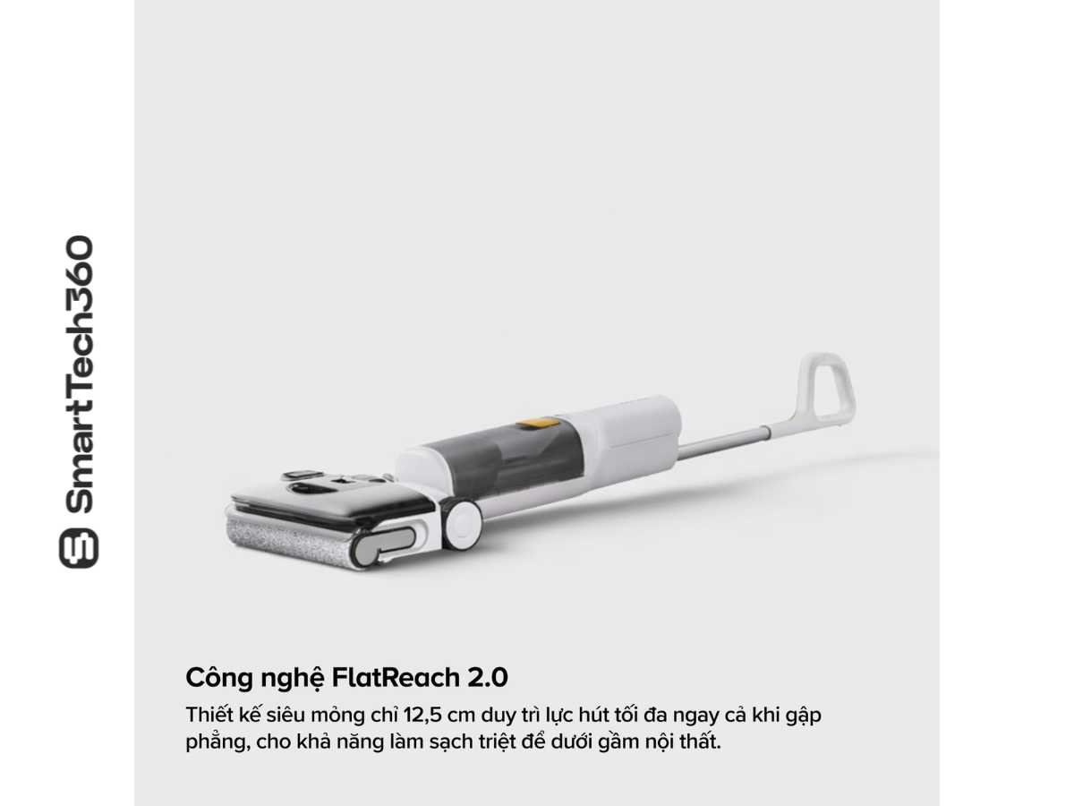 Máy lau nhà Roborock F25 RT Gen 2 trang bị công nghệ FlatReach 2.0 siêu mỏng 12.5cm