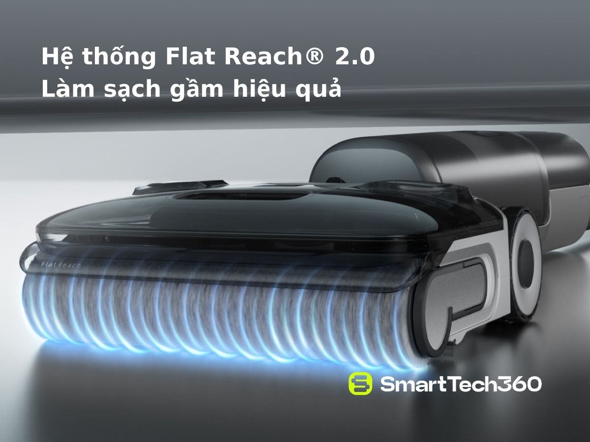 Hệ thống Flat Reach 2.0 làm sạch gầm của Roborock F25 ACE
