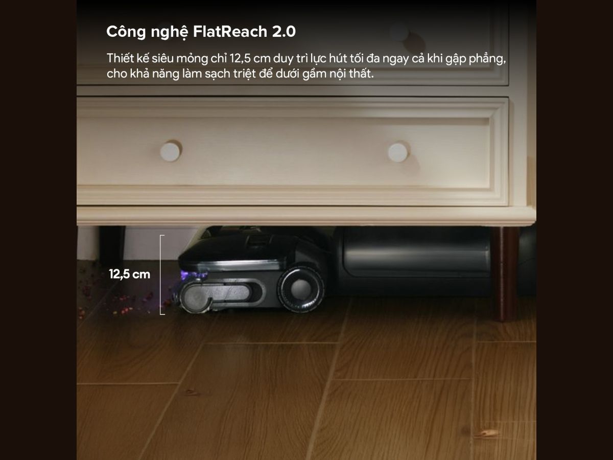roborock f25 steam thiết kế flatreach gập phẳng 180 độ gầm 12.5cm