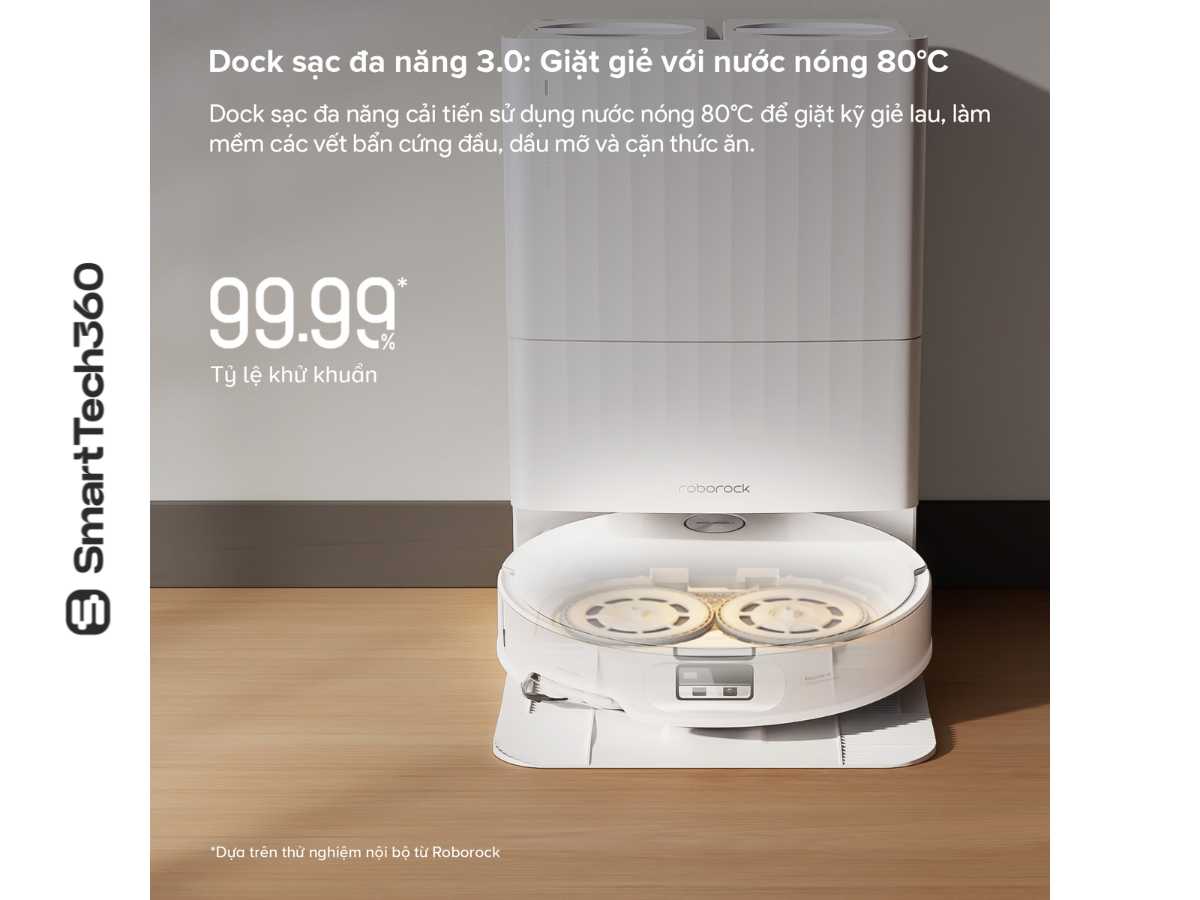 Dock sac Roborock Qrevo Edge 2 giat gie nuoc nong 80 do C diet khuan
