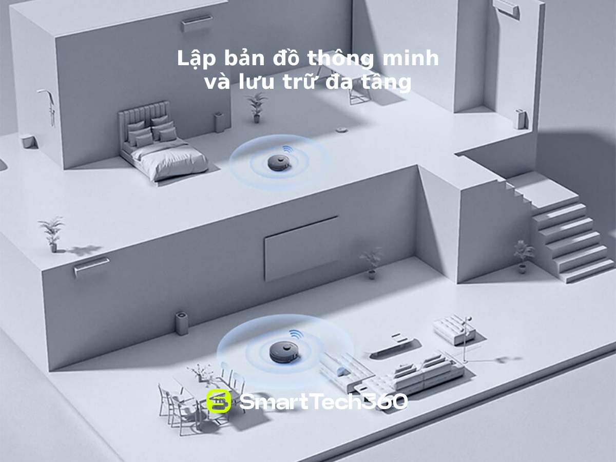 Khả năng lưu bản đồ đa tầng của robot lau cầu thang