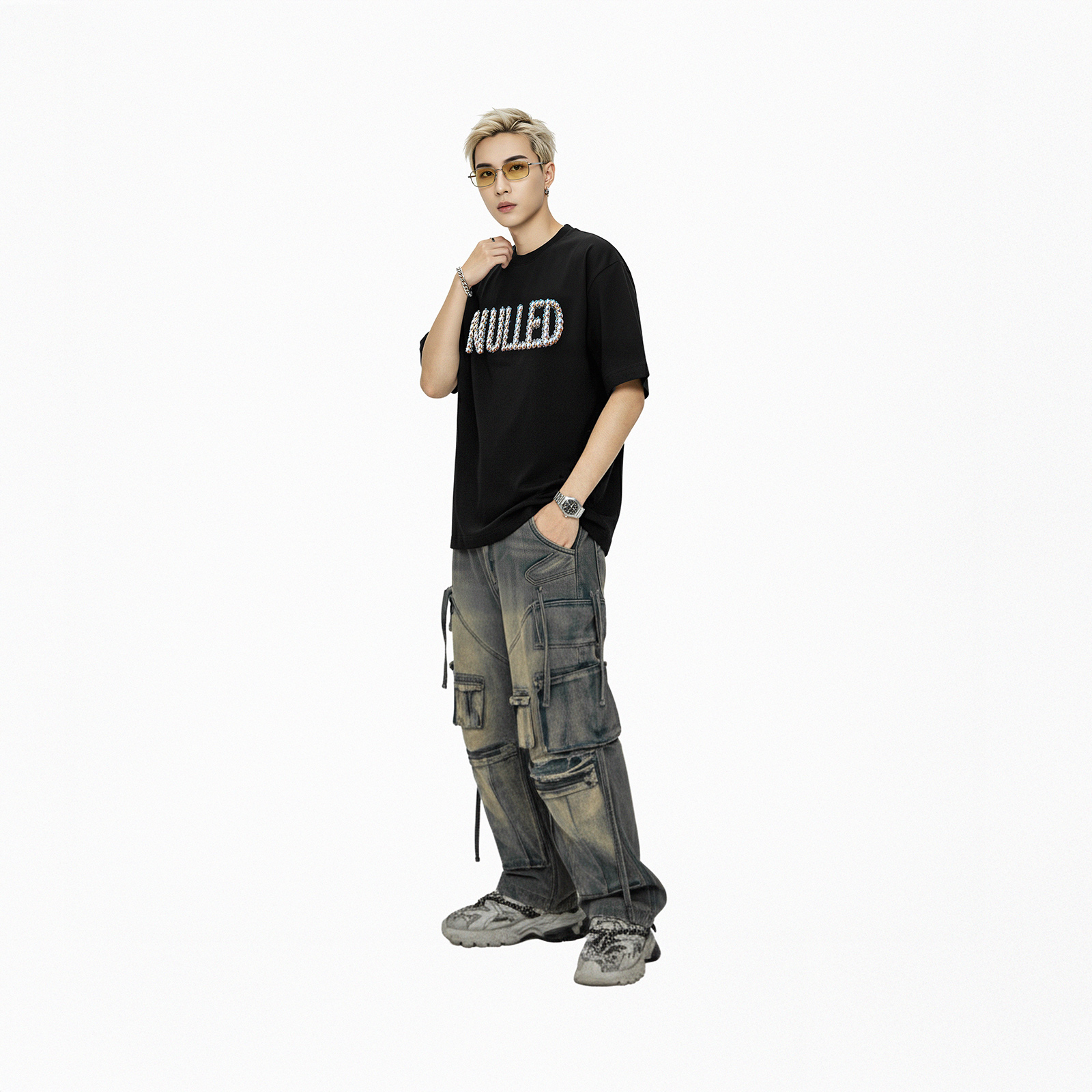 Áo thun đen in chữ NULLED Gemstone Tee N-T15-D