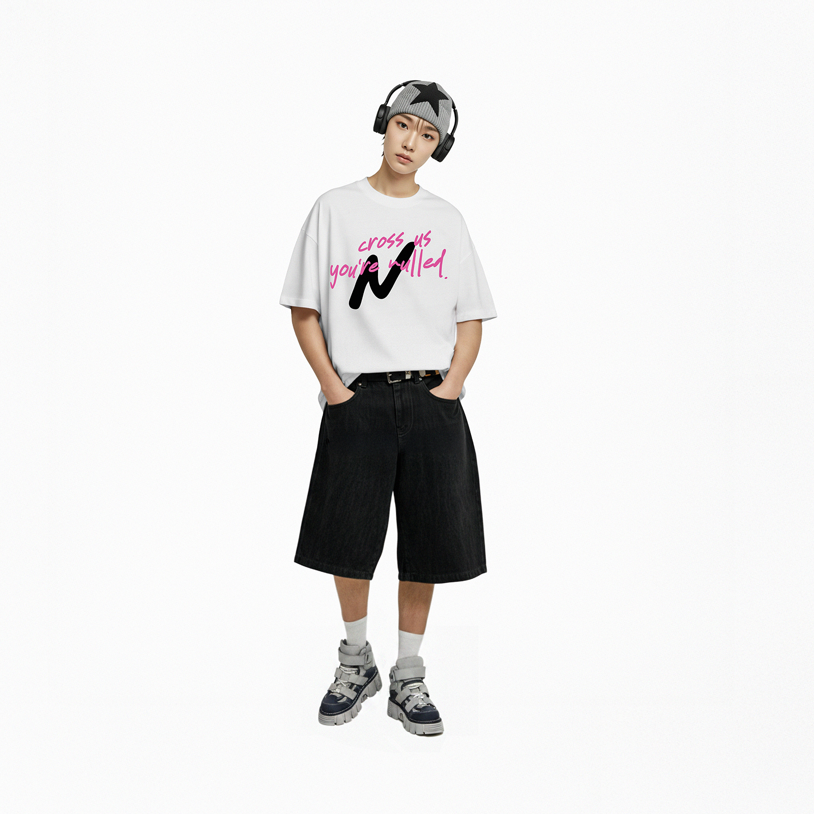 Áo thun trắng in chữ hồng NULLED N-T16-T