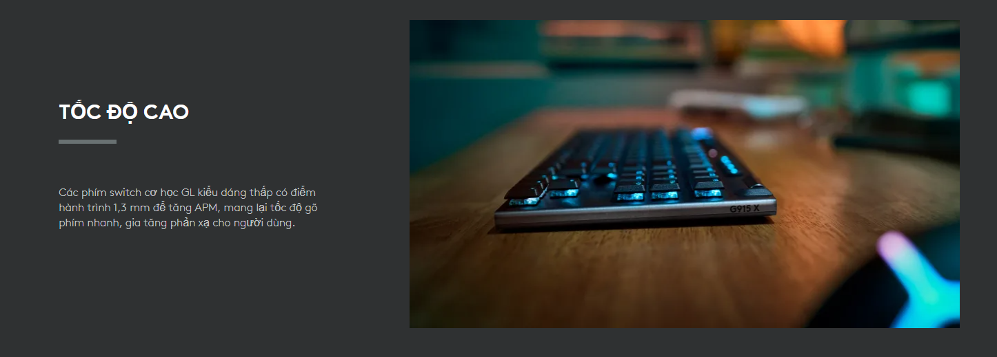 Bàn phím cơ không dây Logitech G915 X TKL Lightspeed (Wireless/Rgb/Tactile/Đen)_920-012726 - hình 3