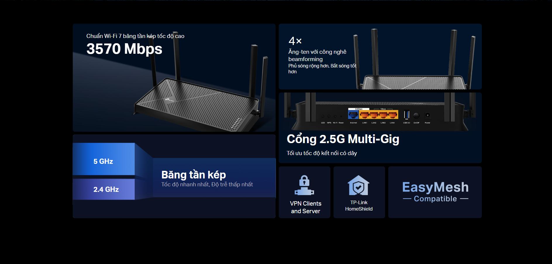 Bộ phát Wifi 7 TP-Link Archer BE230 BE 3600 Dual-Band (Wifi7/BE3600/EasyMesh) - hình 2