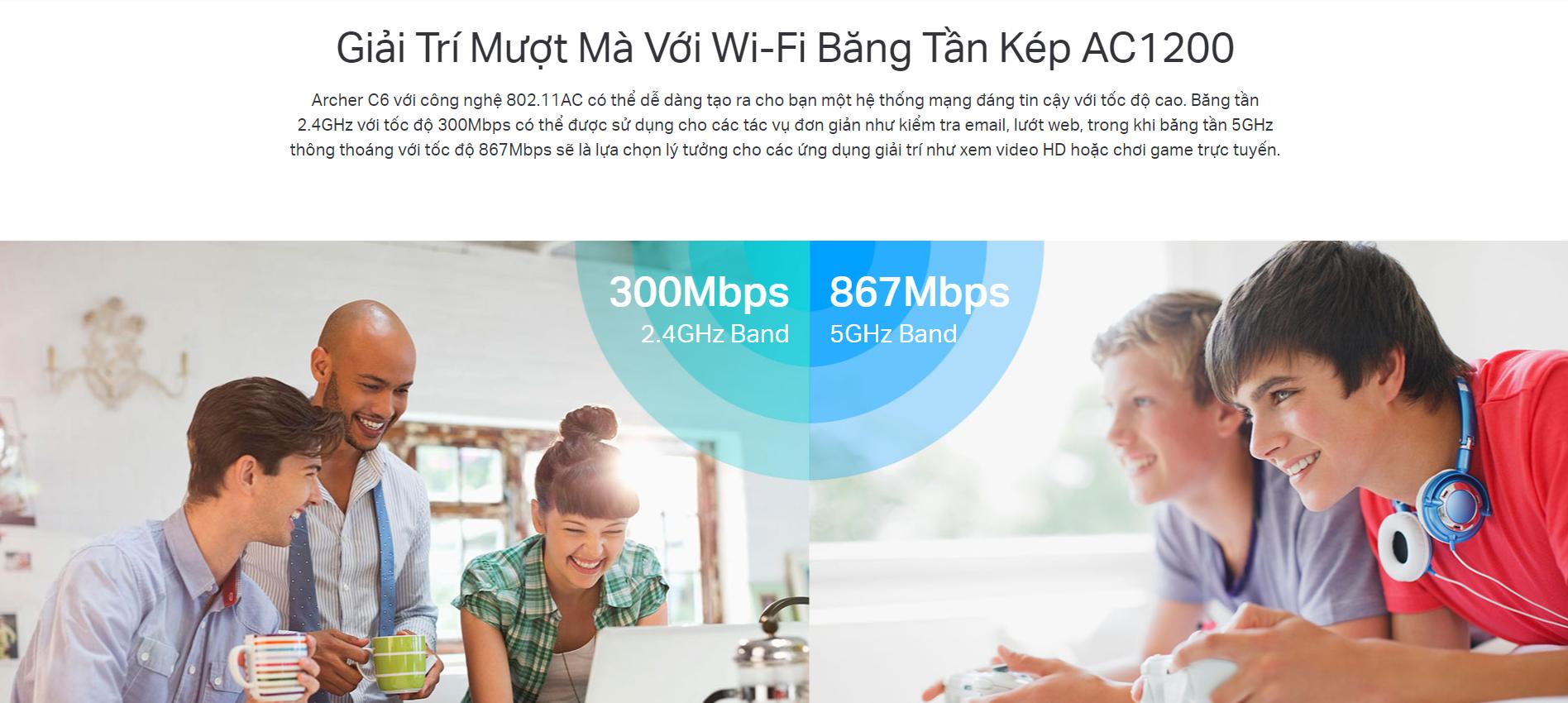Bộ phát wifi TP-Link Archer C6 V2 Wireless AC1200Mbps