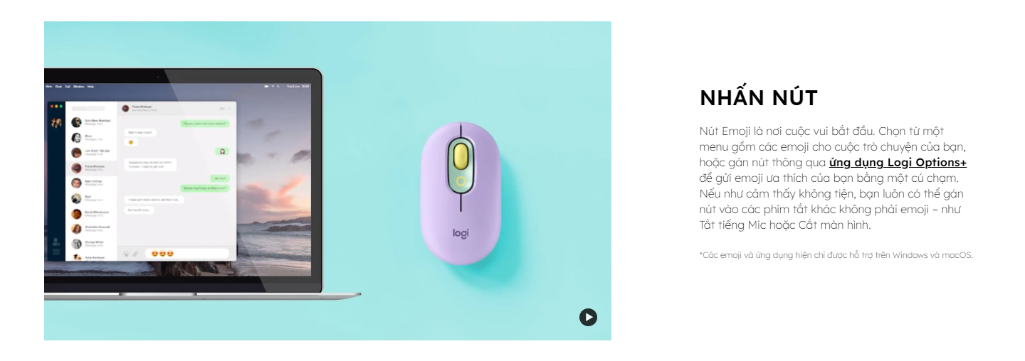 Chuột không dây Logitech Pop Mouse with EMOJI màu Trắng - 910-007400 - hình 2