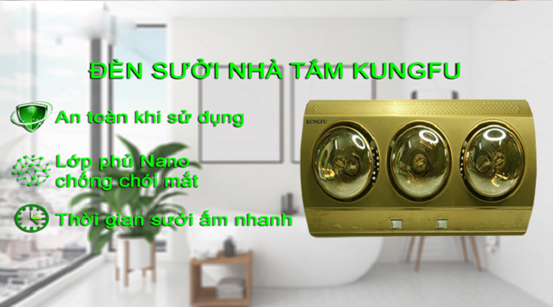 Đèn sưởi nhà tắm 3 bóng Kungfu KF-DS3 825W treo tường