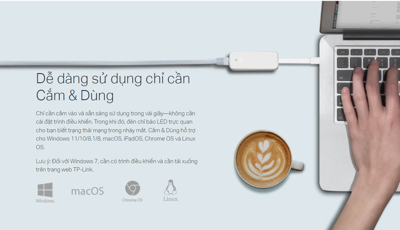 Giắc chuyển đổi từ Type C sang LAN Gigabit TP-Link UE300C màu trắng Giắc chuyển đổi từ Type C sang LAN Gigabit TP-Link UE300C màu trắng - hình 4