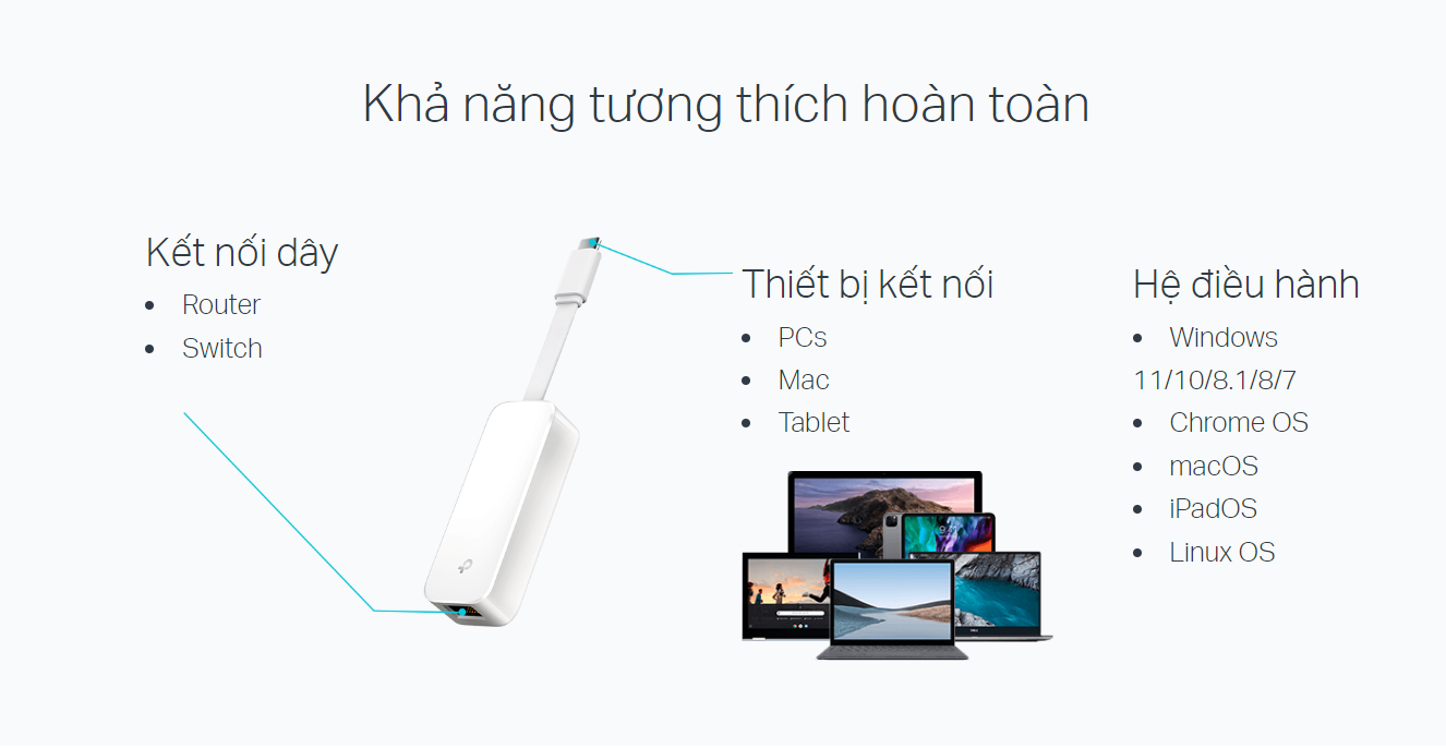 Giắc chuyển đổi từ Type C sang LAN Gigabit TP-Link UE300C màu trắng Giắc chuyển đổi từ Type C sang LAN Gigabit TP-Link UE300C màu trắng - hình 5
