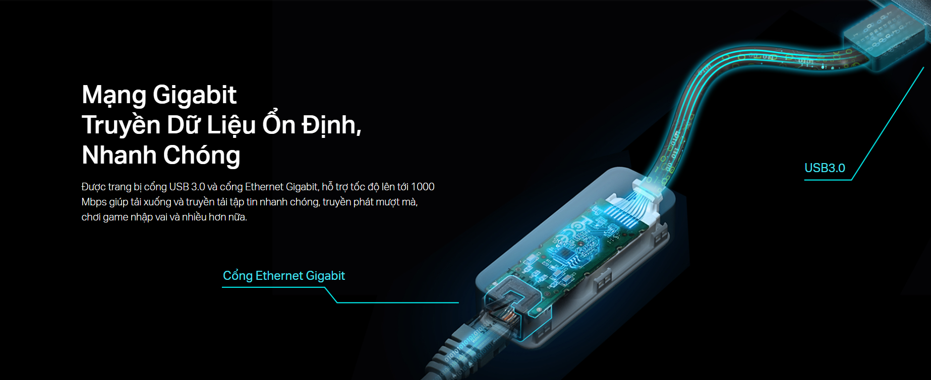 Giắc chuyển đổi từ USB 3.0 sang LAN Gigabit TP-Link UE306 màu đen Giắc chuyển đổi từ USB 3.0 sang LAN Gigabit TP-Link UE306 màu đen - hình 2