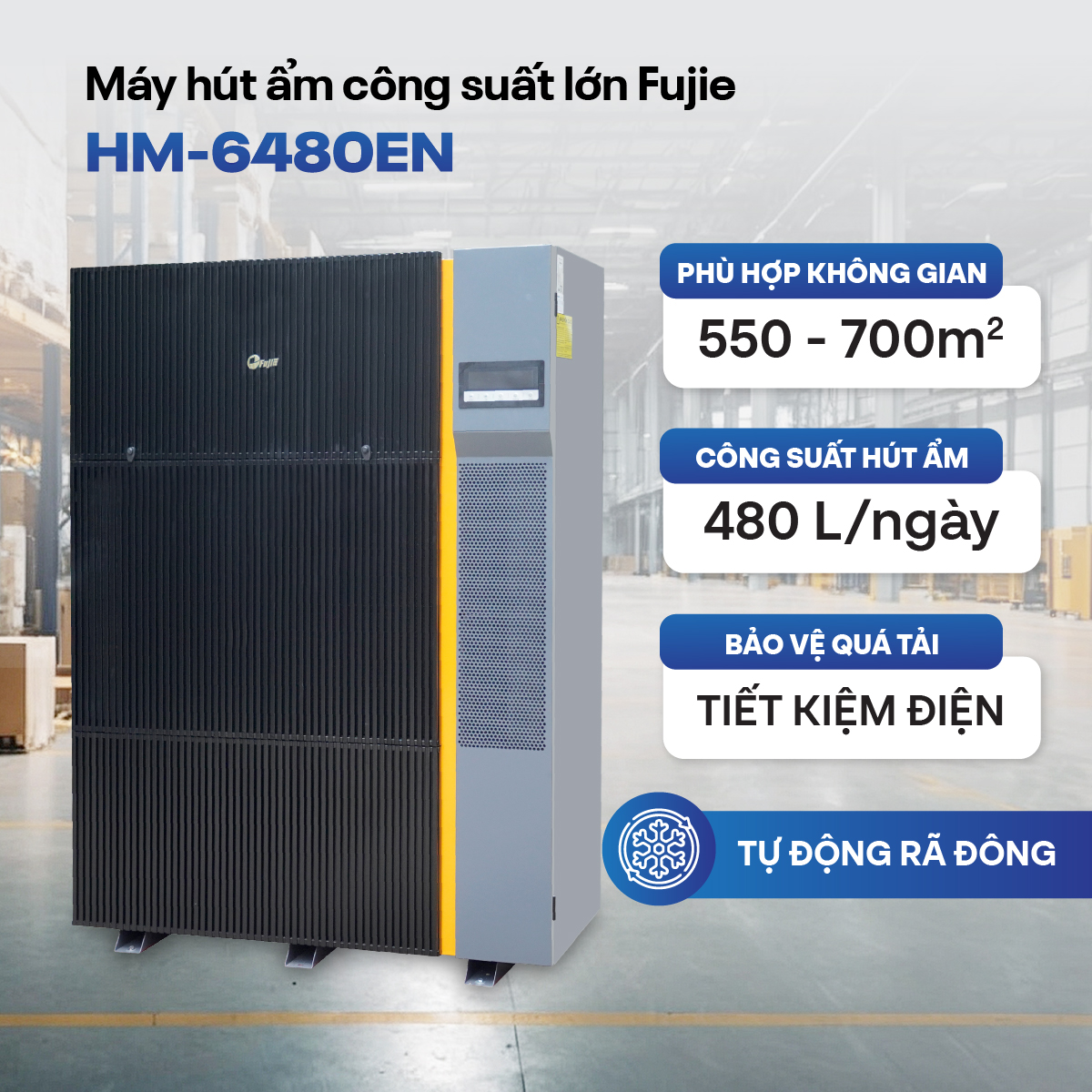 Máy hút ẩm công nghiệp FujiE HM-6480EN 3 pha thế hệ mới