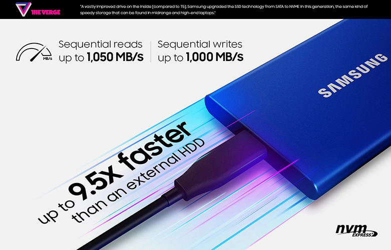 Ổ cứng SSD Samsung Portable T7 Non Touch 500GB 2.5" chính hãng - hình 3