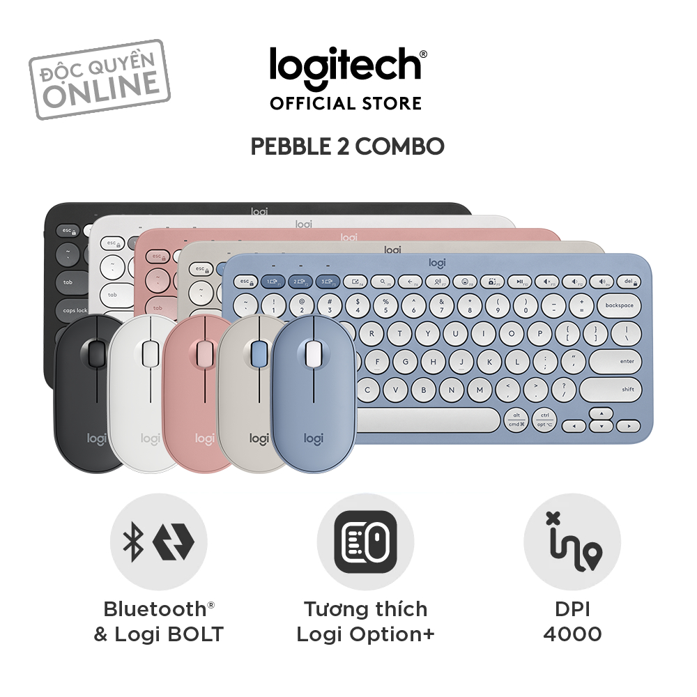 Pebble 2 Combo, Bàn phím Bluetooth Logitech K380s và chuột Logitech M350s - Yên tĩnh, Easy-Switch (920-012191)