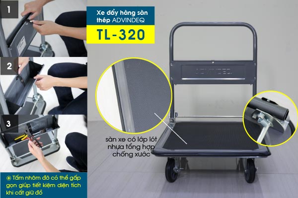 Xe đẩy hàng 4 bánh sàn thép ADVINDEQ TL-320 - hình 7