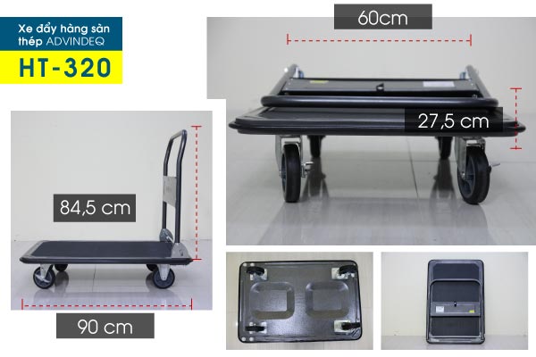 Xe đẩy hàng 4 bánh sàn thép phủ nhám ADVINDEQ HT-320 - hình 13
