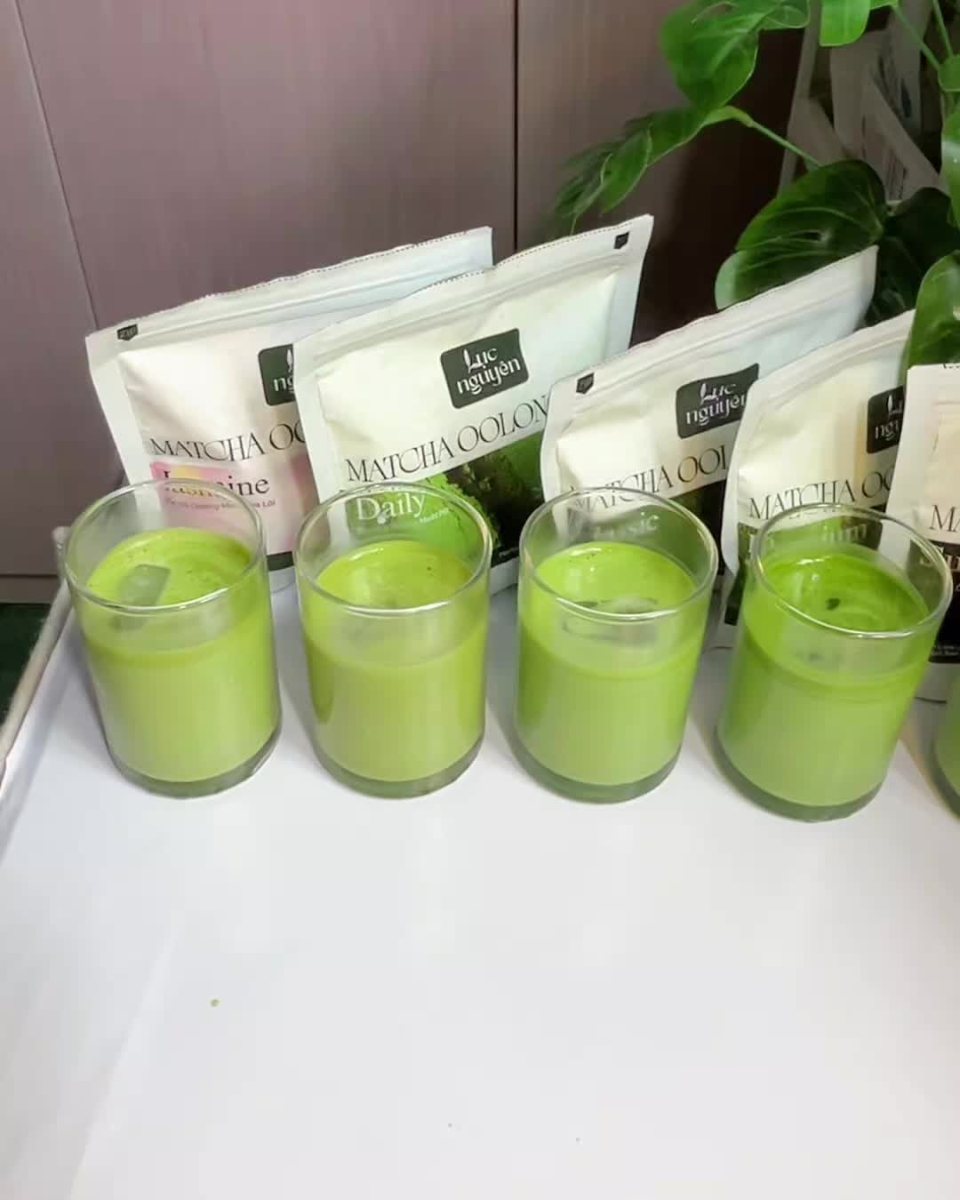 Các ly matcha latte pha từ nhiều dòng matcha oolong Lục Nguyên