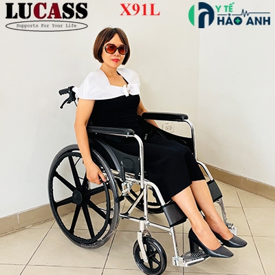 Xe lăn Lucass X91L khung nhôm bánh đúc cho người già, người khuyết tật