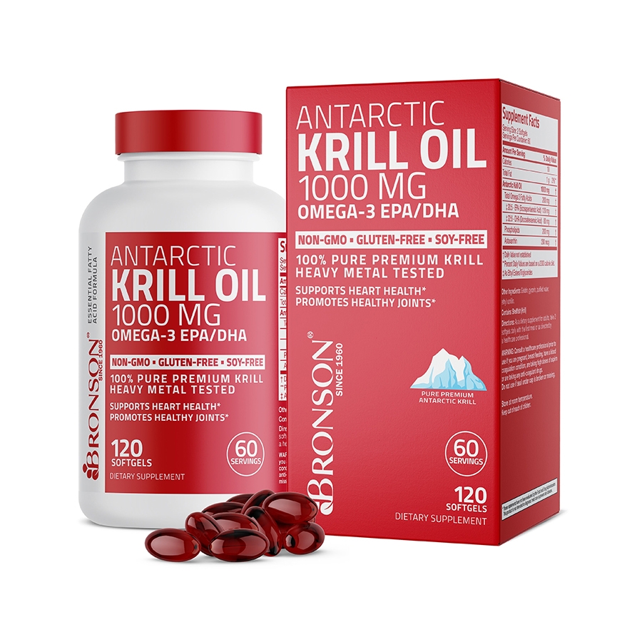 Dầu nhuyễn thể Bronson Antarctic Krill Oil Omega-3 EPA/DHA, 1000 mg