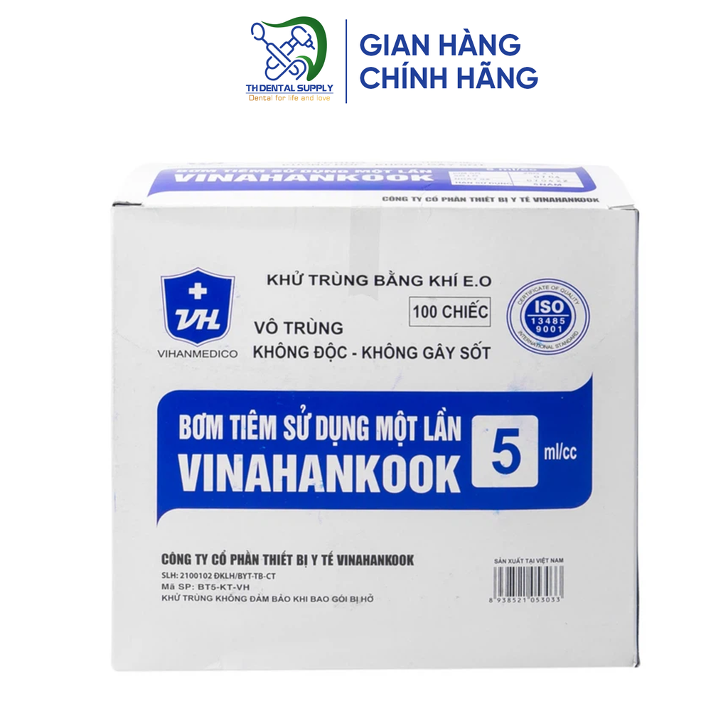 Bơm Kim Tiêm 5ml VINAHANKOOK Dùng 1 Lần - Hộp 100 Chiếc