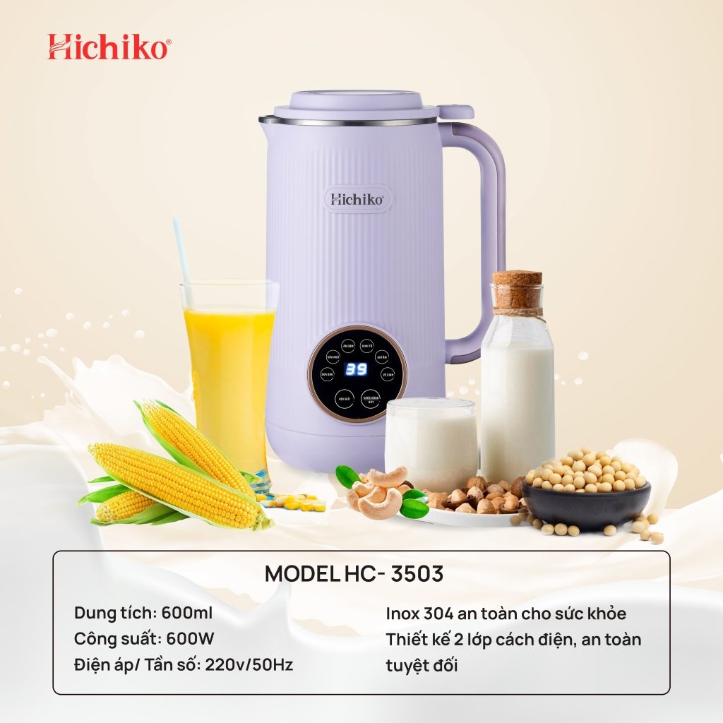 Máy làm sữa hạt 600ml Hichiko HC-3503 màu tím