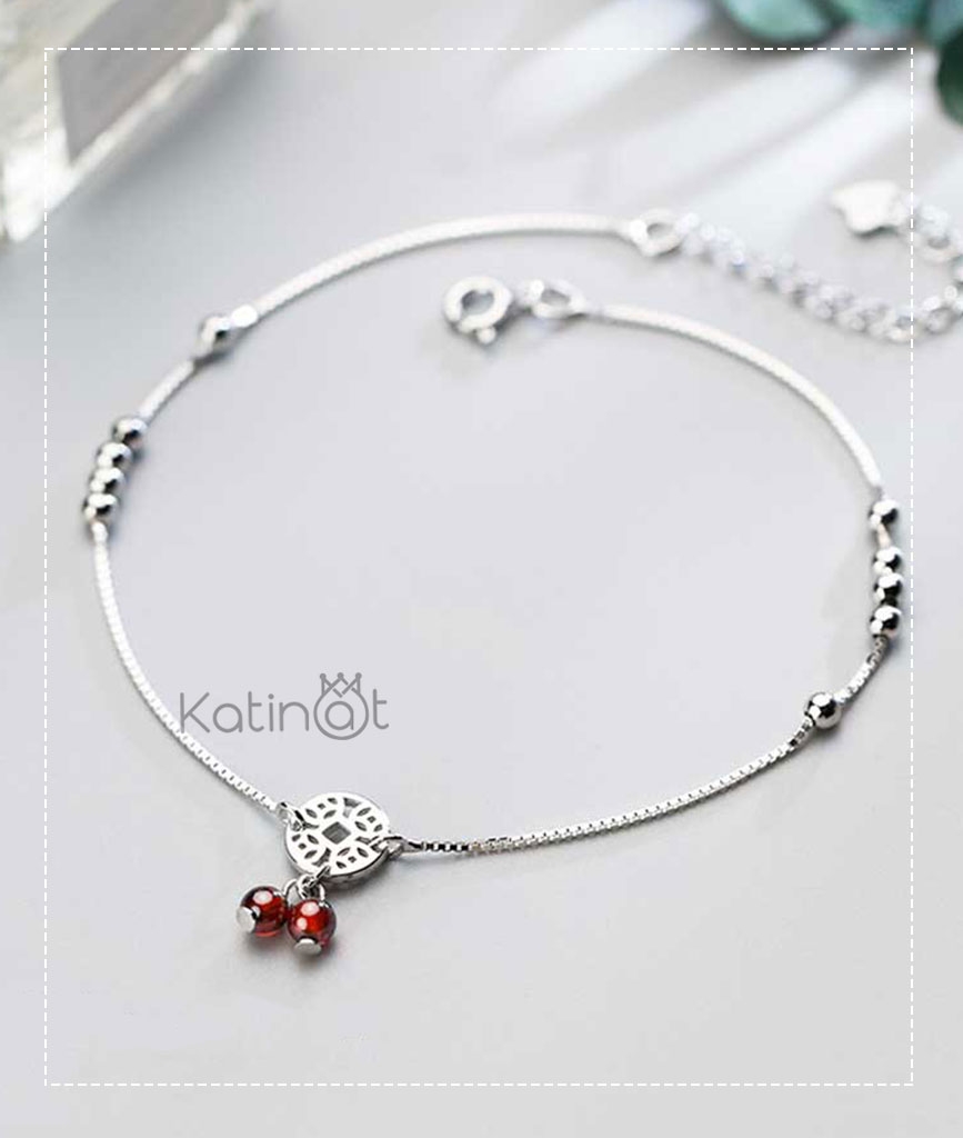 Lắc chân bạc kèm bi tròn
