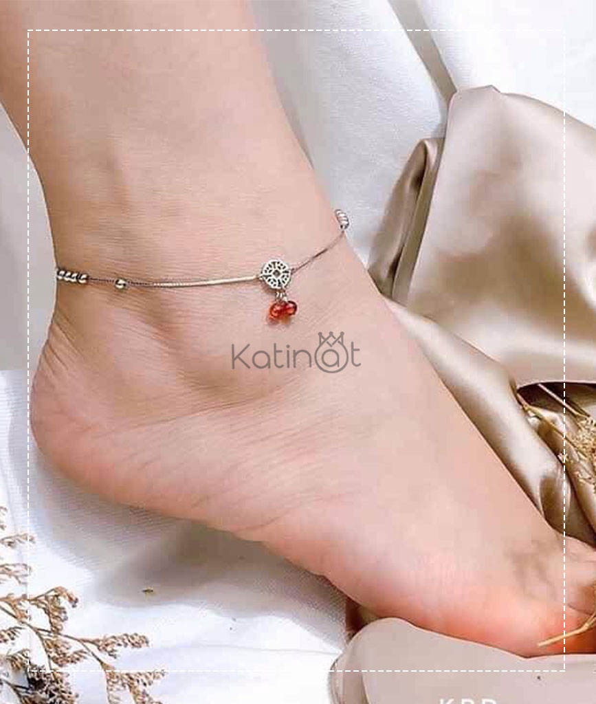 Lắc chân bạc kèm bi tròn