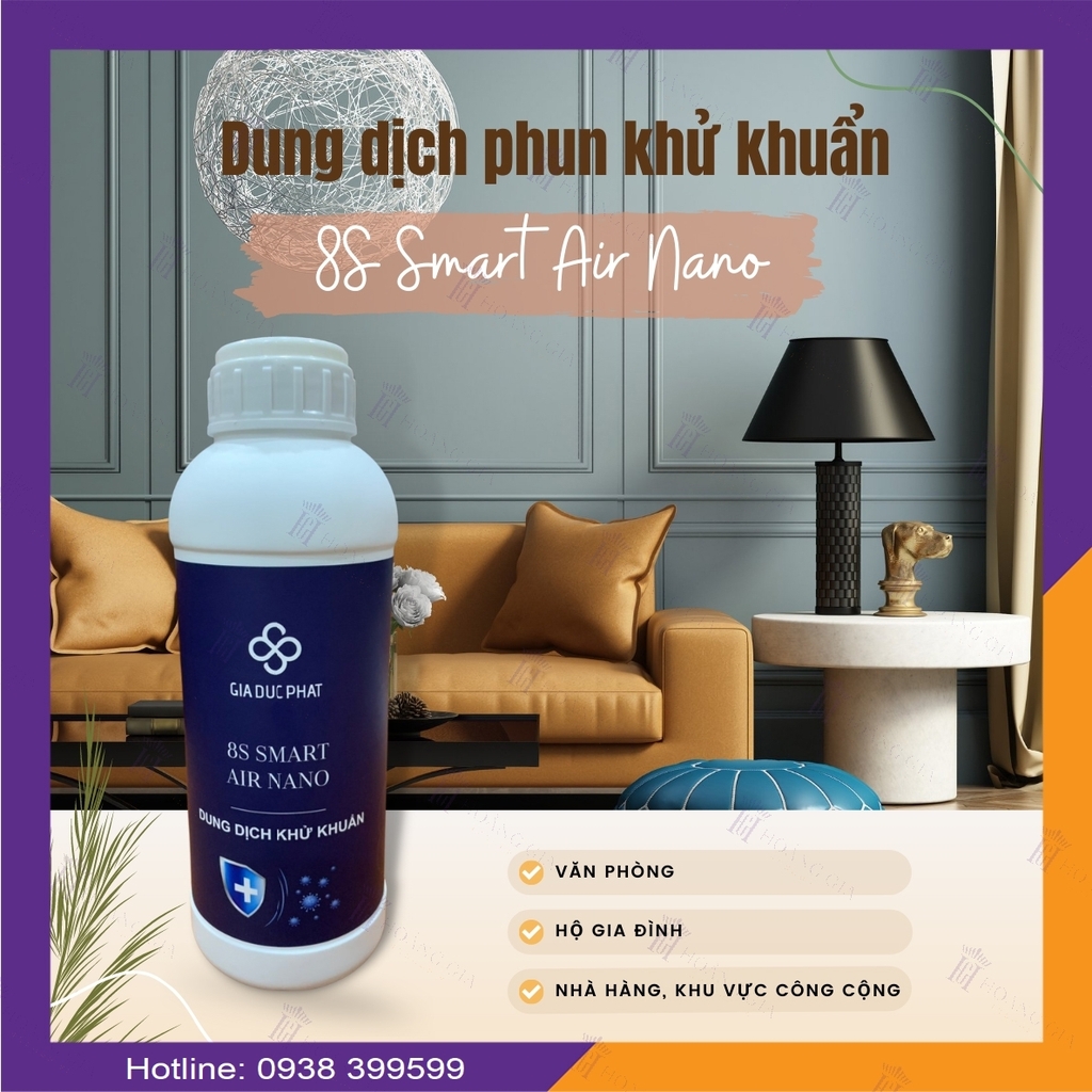 Dung Dịch Khử Khuẩn Nano Bạc 8S SMART AIR NANO HƯƠNG SẢ CHANH Dùng Cho Máy Phun Sương Khử Khuẩn Văn Phòng, Hộ Gia đình - Hàng Cao Cấp