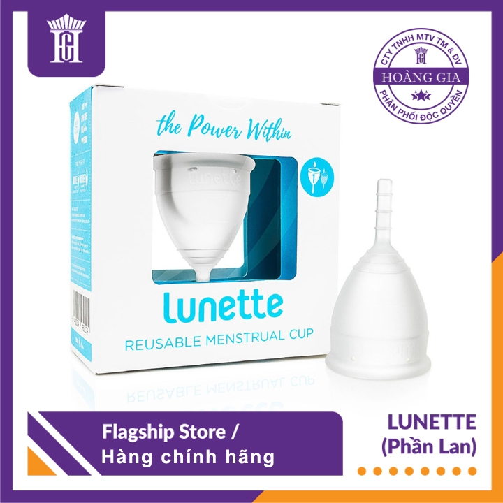 Cốc nguyệt san Lunette (Trong, hộp vuông) + Tặng Hộp Giấy lau tiệt trùng cốc nguyệt san