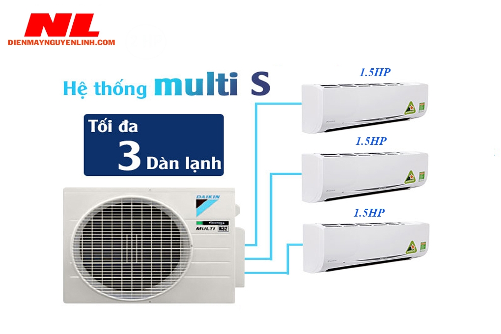 Hệ Thống Điều Hoà Multi Treo Tường Daikin Inverter 1 Cục Nóng 3 Dàn Lạnh Combo MKC70SVMV /1.5 HP +1.5 HP +1.5 HP Gas R32