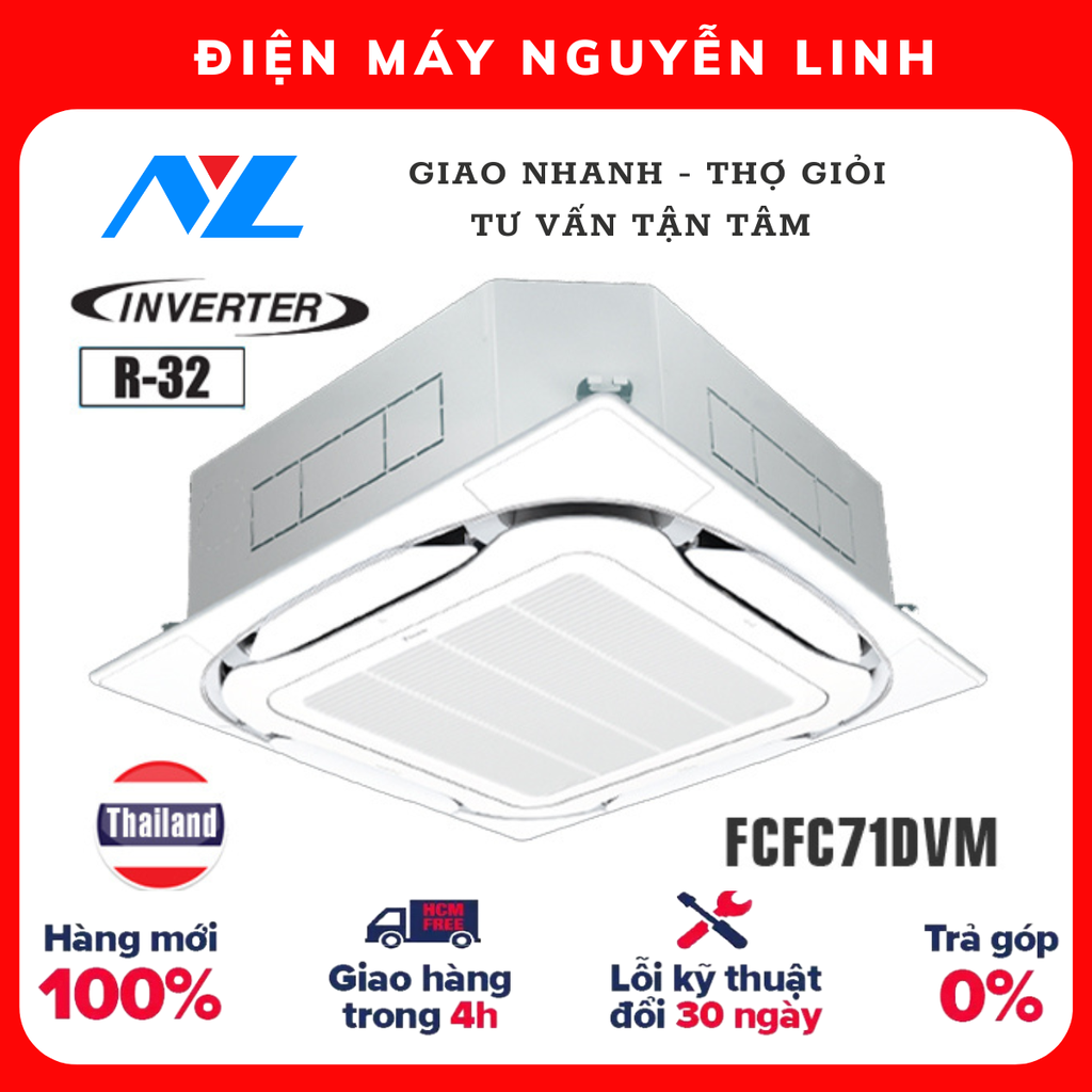 Máy lạnh âm trần Daikin FCFC71DVM Inverter 3.0 HP REMOTE KHÔNG DÂY - HÀNG CHÍNH HÃNG