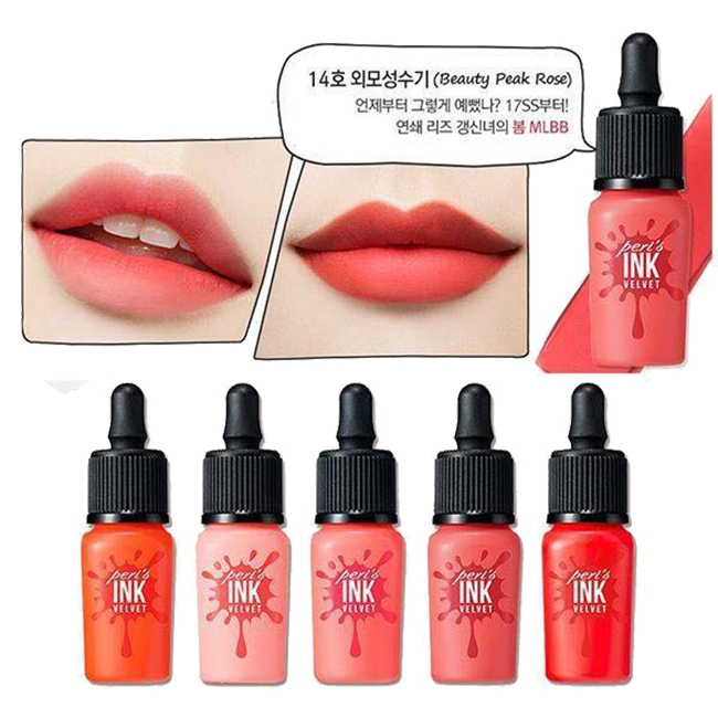Son kem lì Peripera Peri’s Ink Velvet màu No.14 Beauty Peak Rose