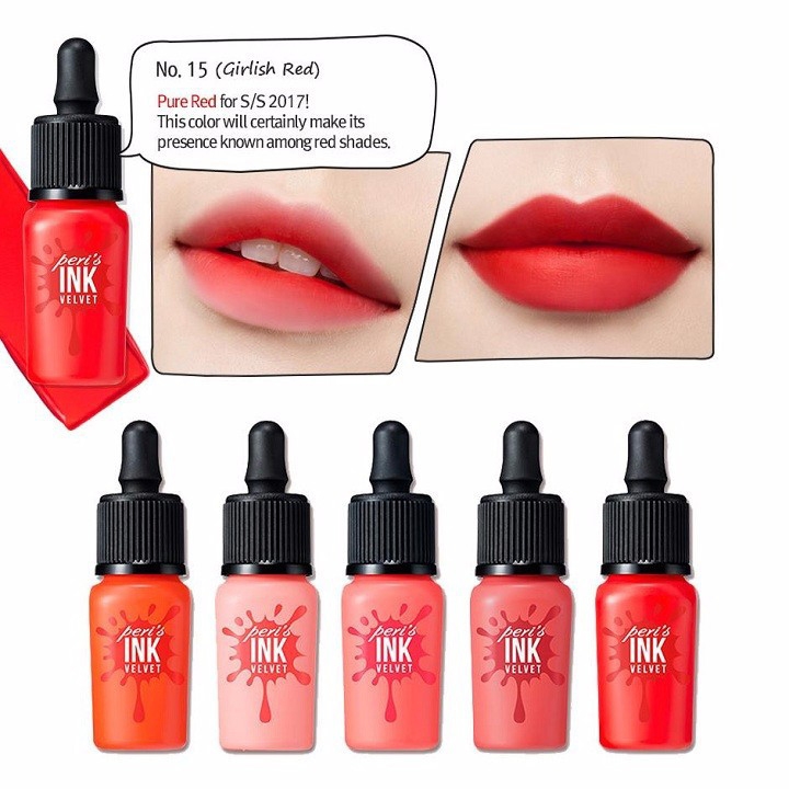 Son kem lì Peripera Peri’s Ink Velvet màu No.15 Girlish Red