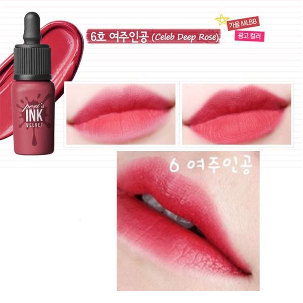 Son kem lì Peripera Peri’s Ink Velvet màu No.6 Celep Deep Rose