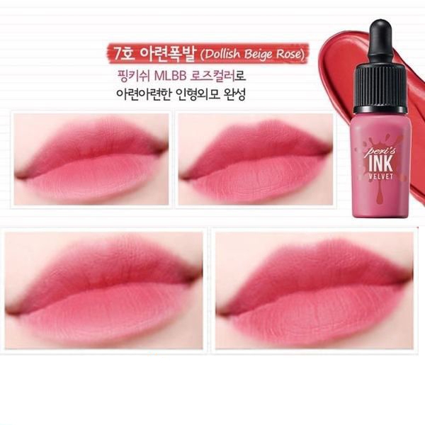 Son kem lì Peripera Peri’s Ink Velvet màu No.7 Dollish Begie Rose