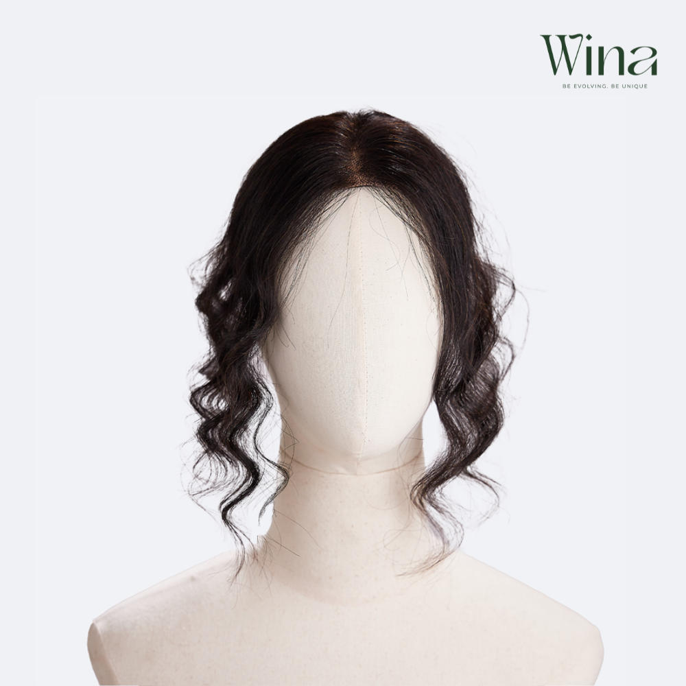 Tóc Giả Che Hói Đỉnh Đầu Nữ - Hai Mái Siêu Da 3D Dài 35cm Uốn Xoăn | Wina