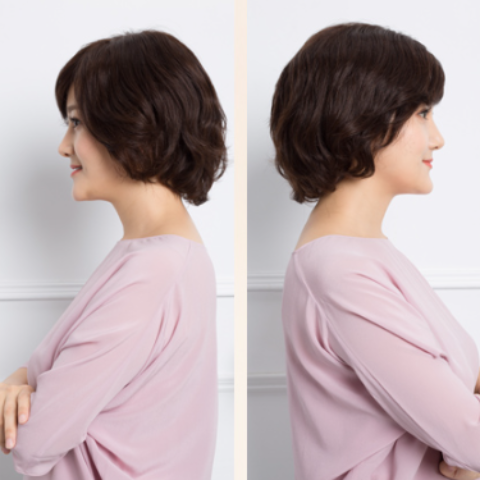 Tóc Giả Nữ Nguyên Đầu - Trung Niên Kiểu Tém Ngắn Xoăn Ngang Vai Mái Xéo | Wina