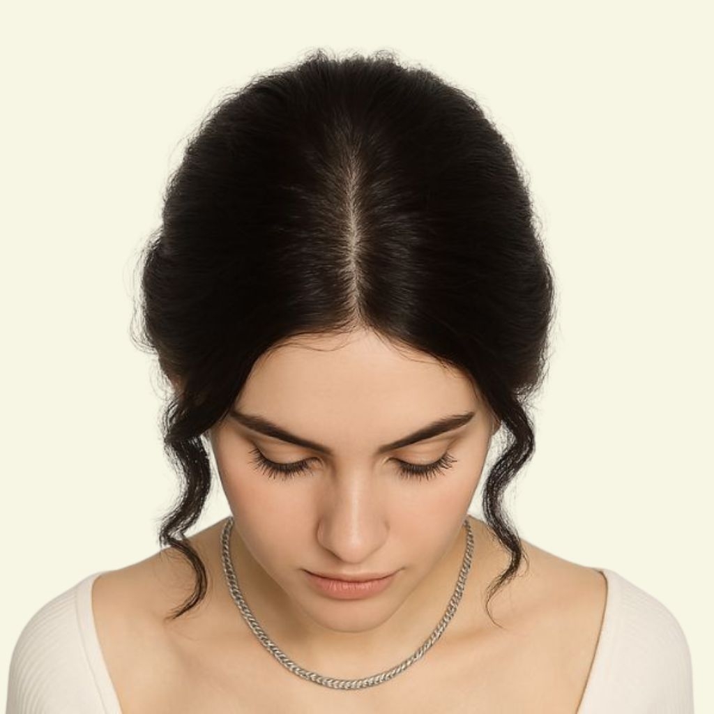 Tóc Giả Che Hói Đỉnh Đầu Nữ - Hai Mái Siêu Da 3D Dài 35cm Uốn Xoăn | Wina