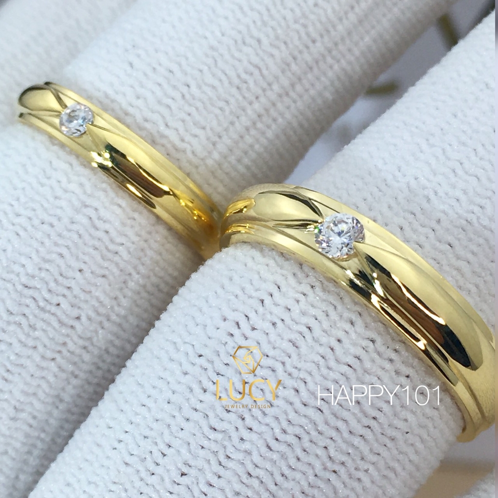 HAPPY101 Nhẫn cưới đẹp vàng tây, vàng trắng, vàng hồng 10k 14k 18k, Bạch Kim Platinum PT900 đính CZ, Moissanite, Kim cương - Lucy Jewelry