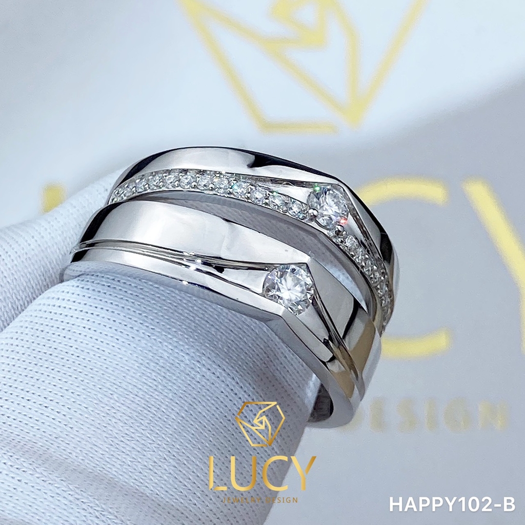 HAPPY102B_PT Nhẫn cưới bạch kim cao cấp Platinum 90% PT900 - Lucy Jewelry