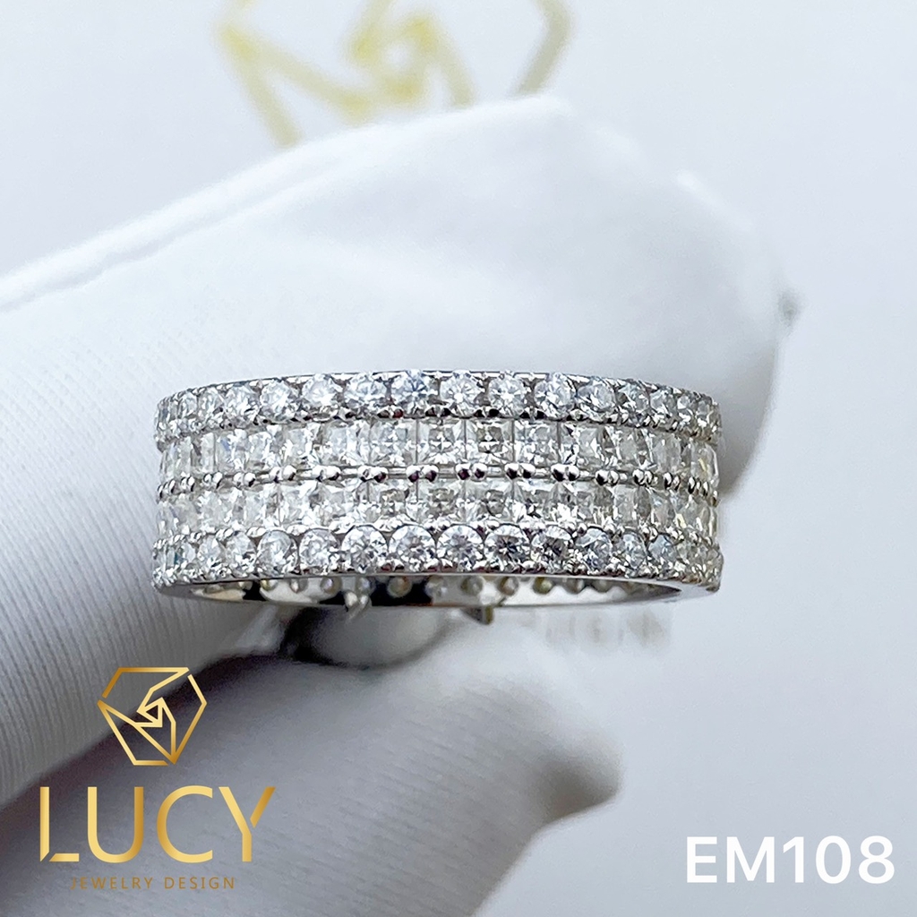 EM108 Nhẫn unisex full 2 hàng đá vuông 1.5mm và tròn 1.5mm - Lucy Jewelry