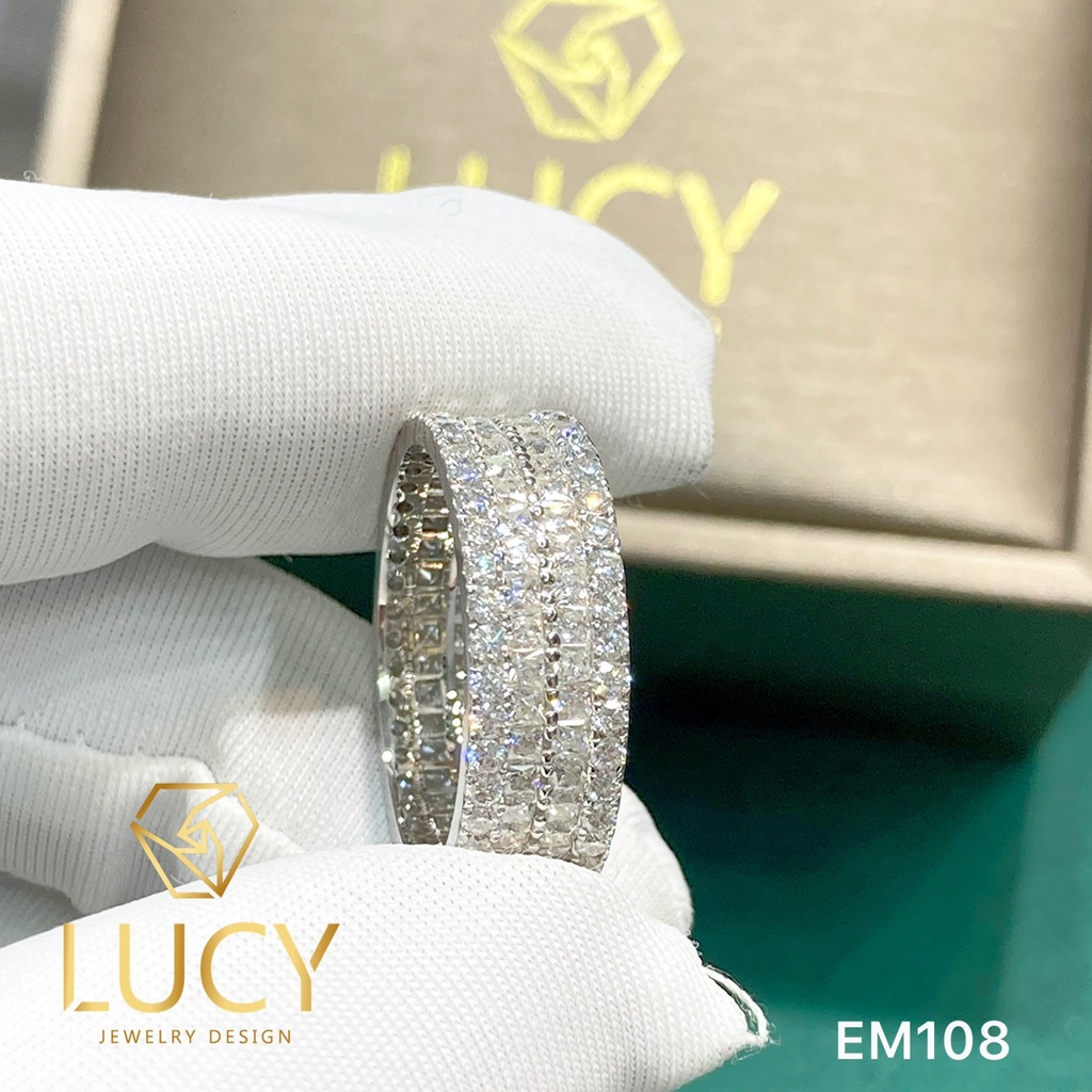 EM108 Nhẫn unisex full 2 hàng đá vuông 1.5mm và tròn 1.5mm - Lucy Jewelry