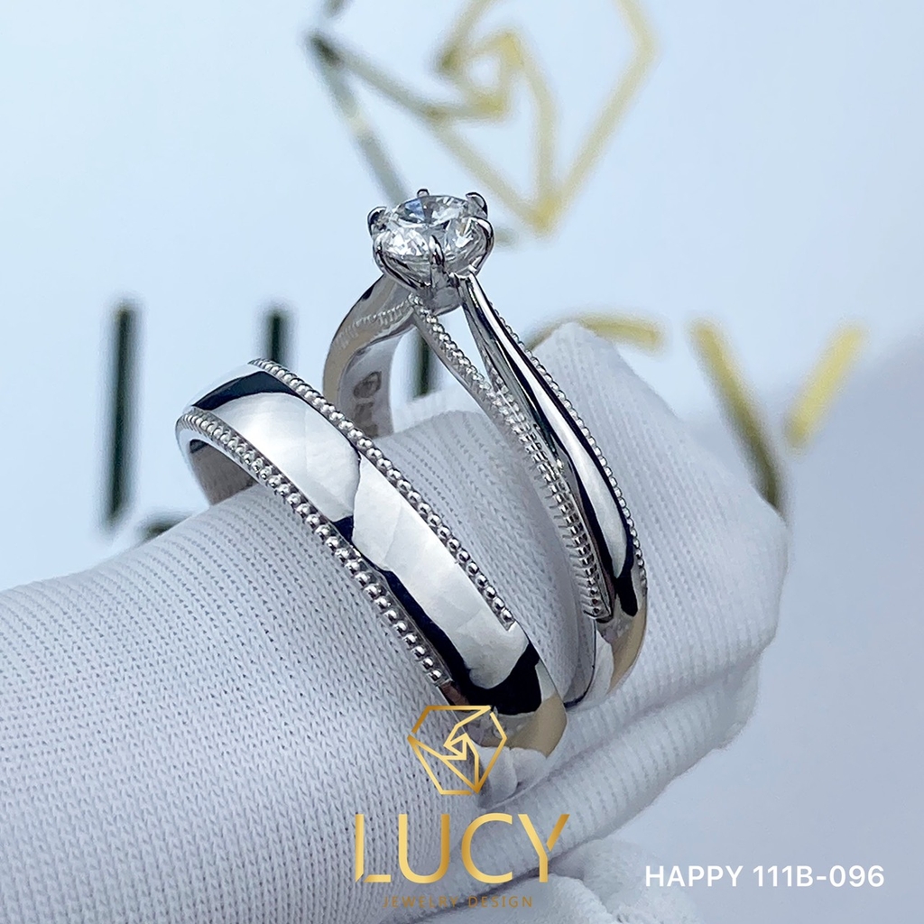 HAPPY 111B-096 Nhẫn cưới thiết kế đá chủ nữ 4mm 4.1mm, nhẫn cưới đẹp, nhẫn cưới cao cấp, nhẫn cưới kim cương - Lucy Jewelry
