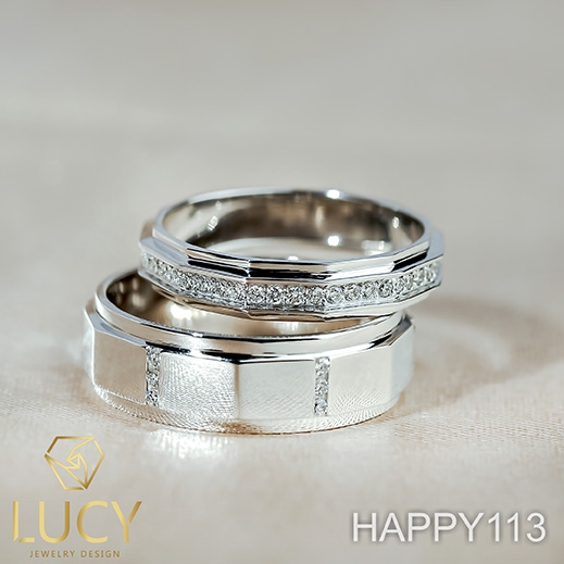 HAPPY113 Nhẫn cưới đẹp vàng tây, vàng trắng, vàng hồng 10k 14k 18k, Bạch Kim Platinum PT900 đính CZ, Moissanite, Kim cương - Lucy Jewelry